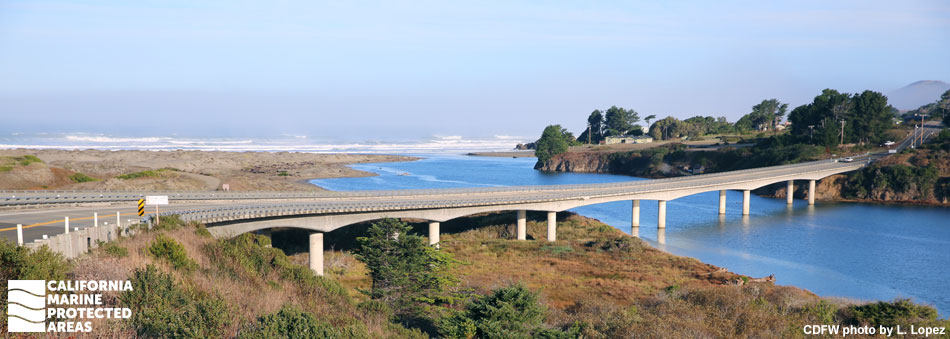 a bridge crossing a river that flows to the sea